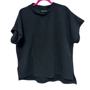 Seen N Be Seen Plus Size 1X Black Textured Knit Mock‎ Neck Dolman Sleeve Top
